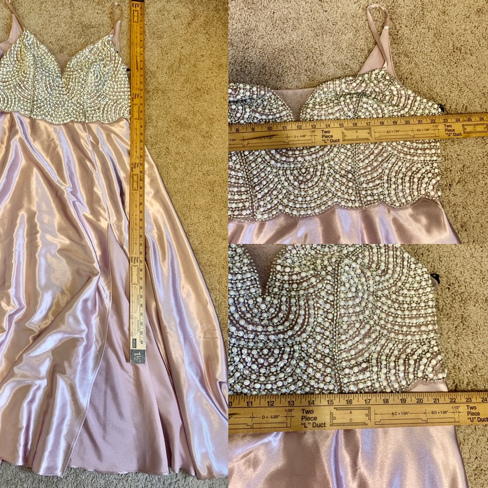 Bow Pearl Pink Satin Strapless Beading Prom Dress